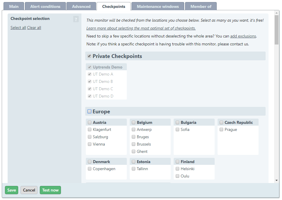 Checkpoint selection tab