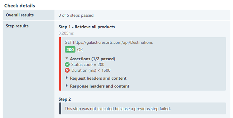 Multi-step API Monitoring Check Detail with API error