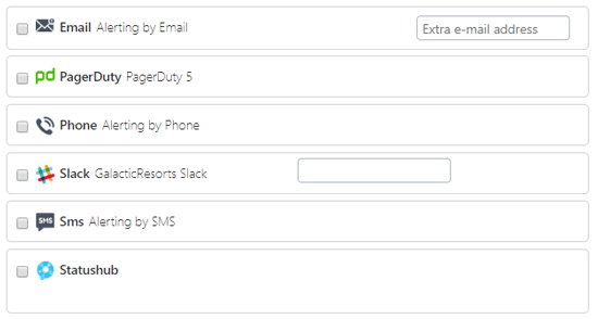 Screenshot: Integration selection in alert definition escalation level