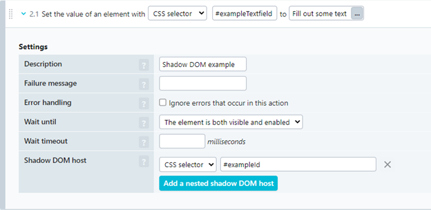 screenshot of transaction setup