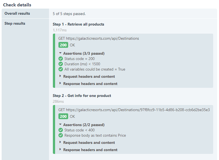 Multi-step API Monitoring Check Detail