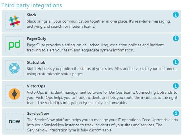 Built in integrations screenshot