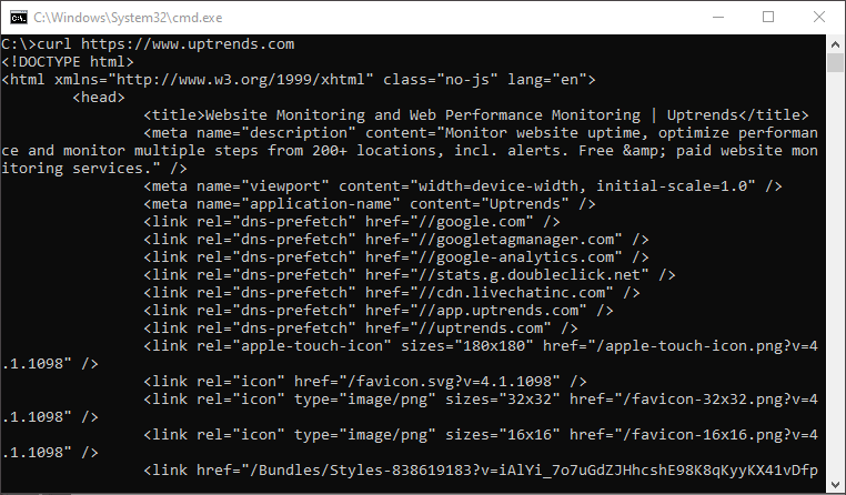 Command window with curl response