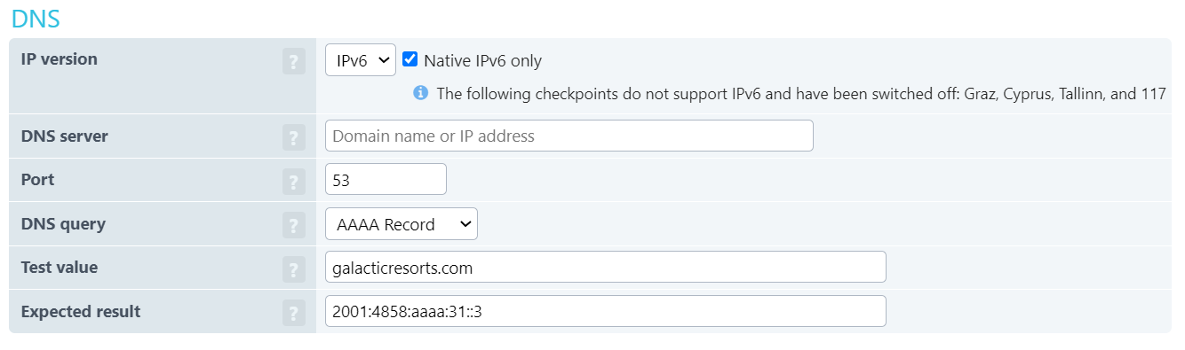 DNS monitoring settings screenshot