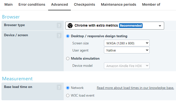 Advanced tab screenshot