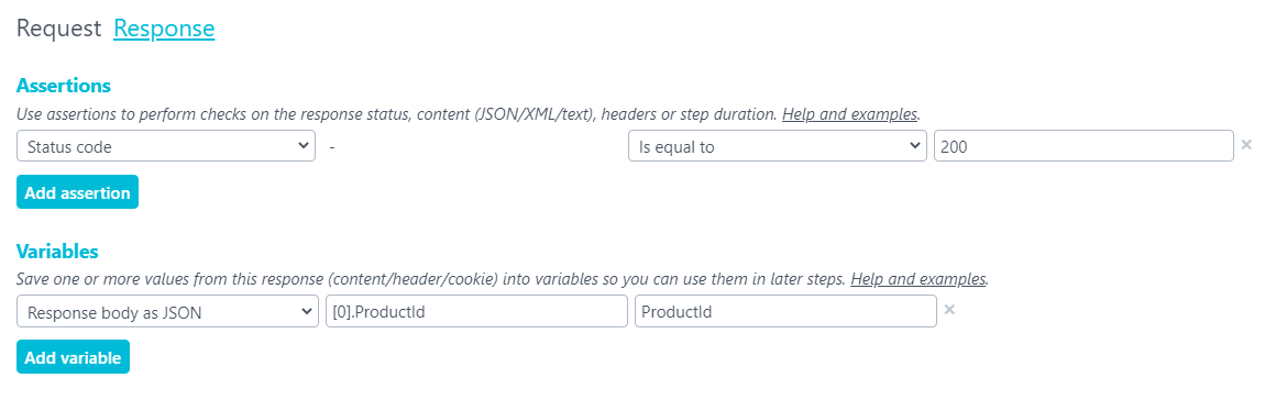 Screenshot: Response set up screen