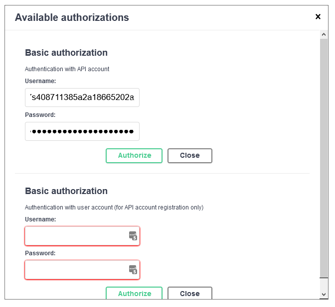 Available authorizations example
