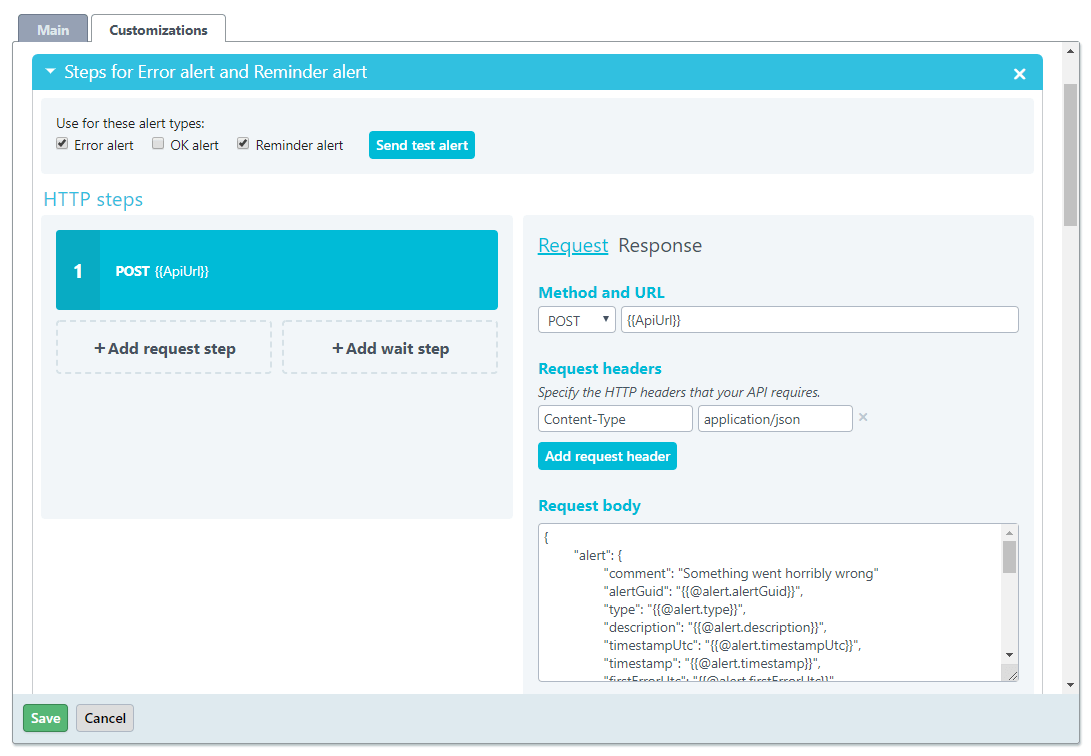 Alert customization screenshot
