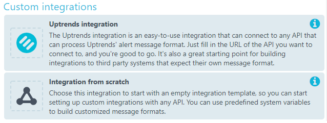 Integration options screenshot