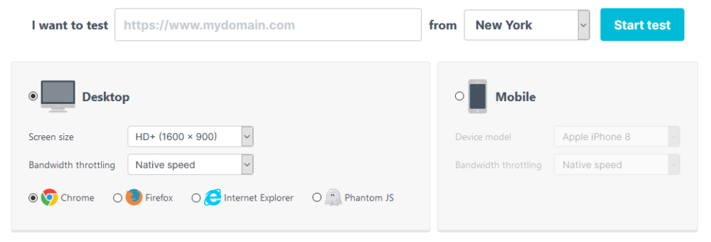 Website speed test setup