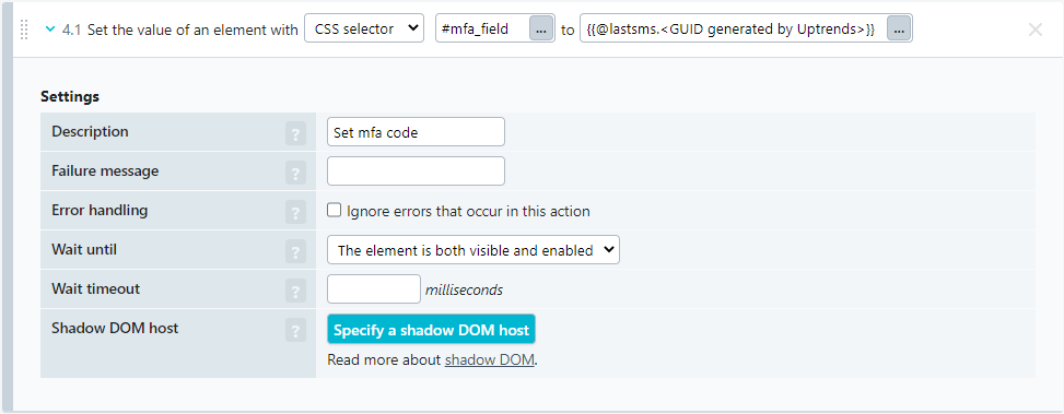 An SMS-based 2FA action in a transaction script