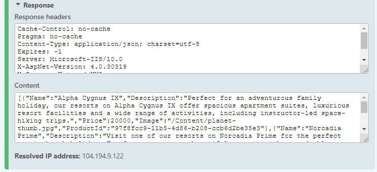 Resolved IP address in MSA result