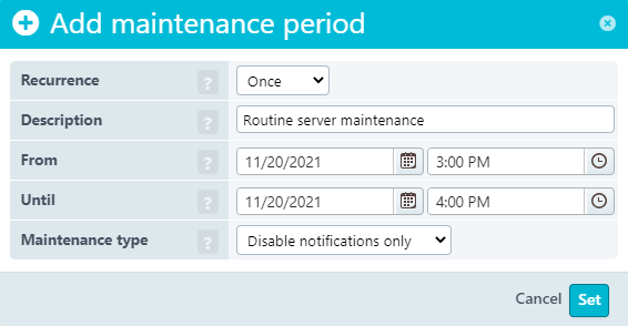 Setting up a maintenance period