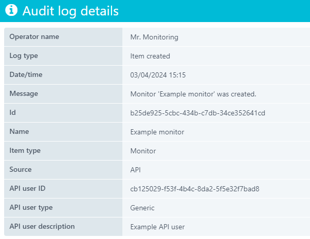 Audit log API source example