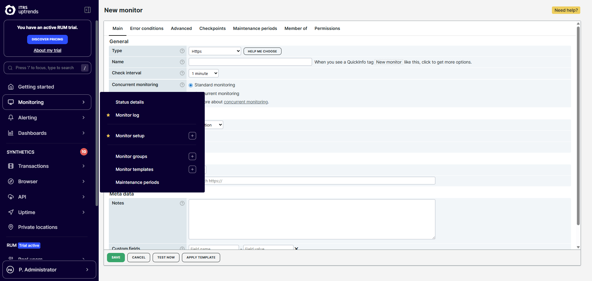 Classic web application interface
