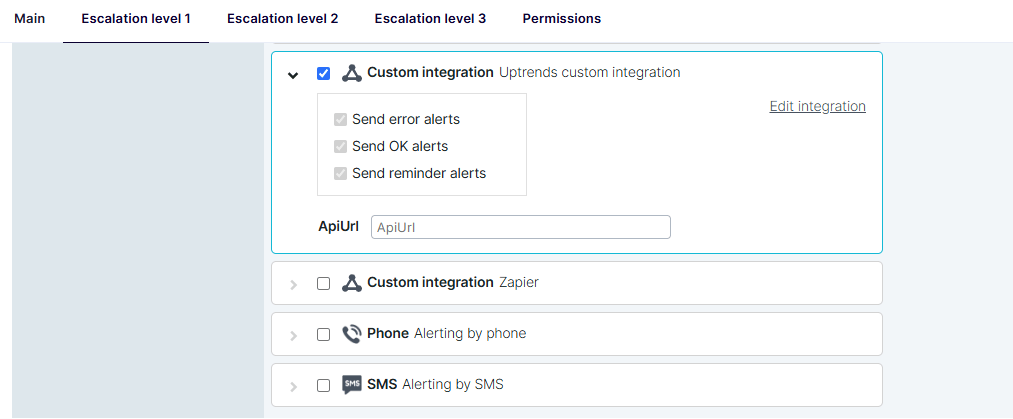 API URL in the alert definition escalation level