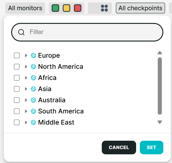 Checkpoint filter in dashboards