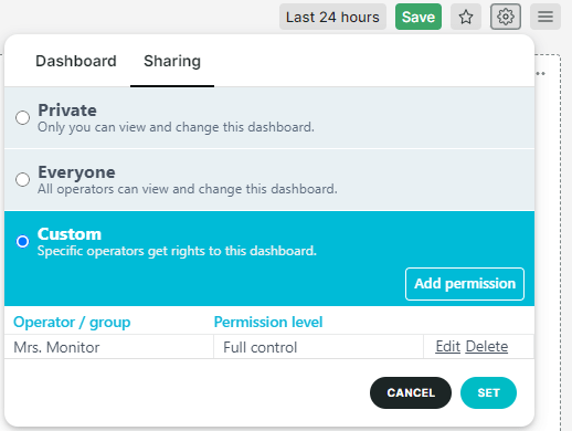 screenshot dashboard sharing options
