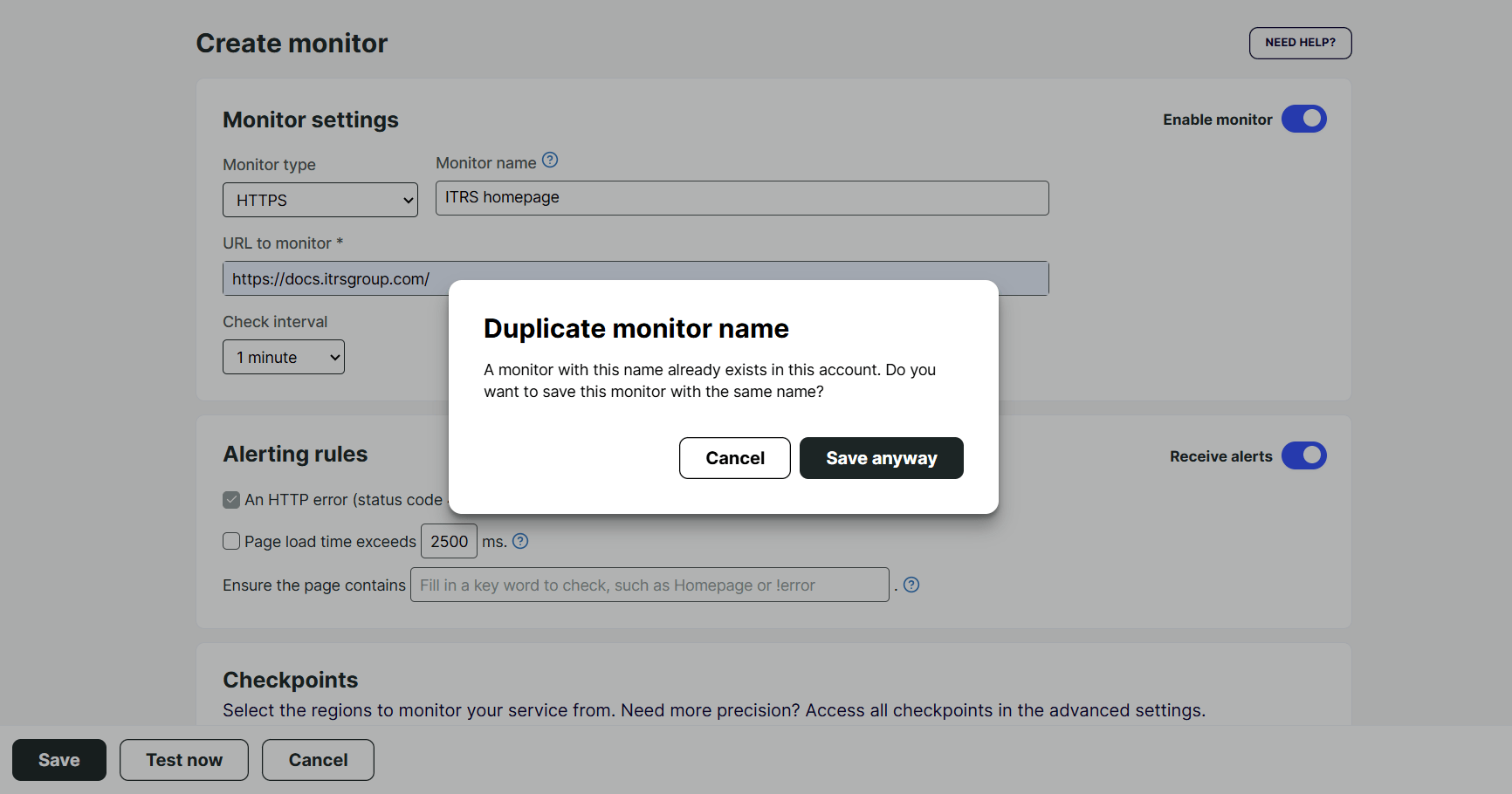 Validate duplicate monitor names