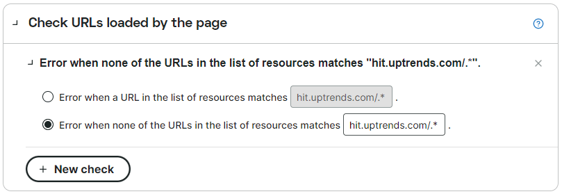 The Check URLs loaded by the page error condition