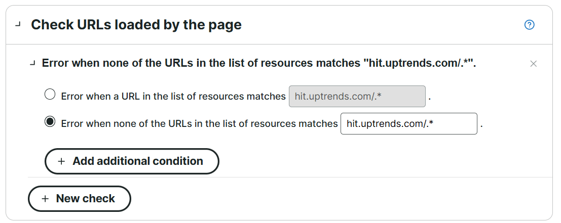 The Check URLs loaded by the page error condition