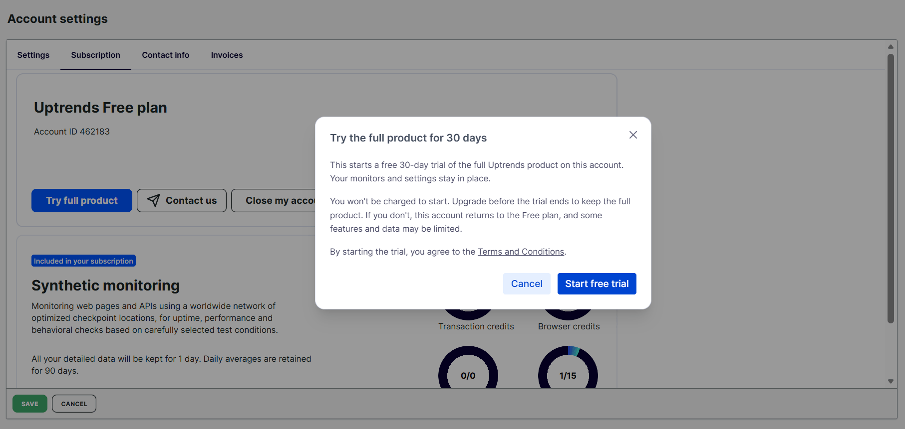 Free accounts can start a 30-day Enterprise trial
