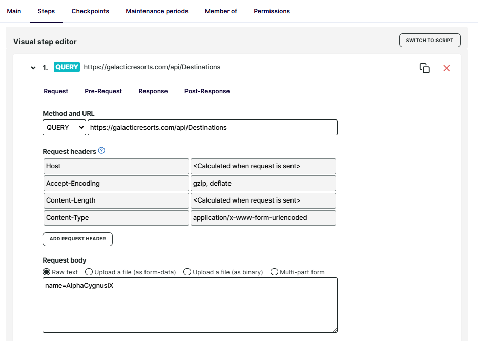 Support for the HTTP QUERY method for a multi-step API monitor