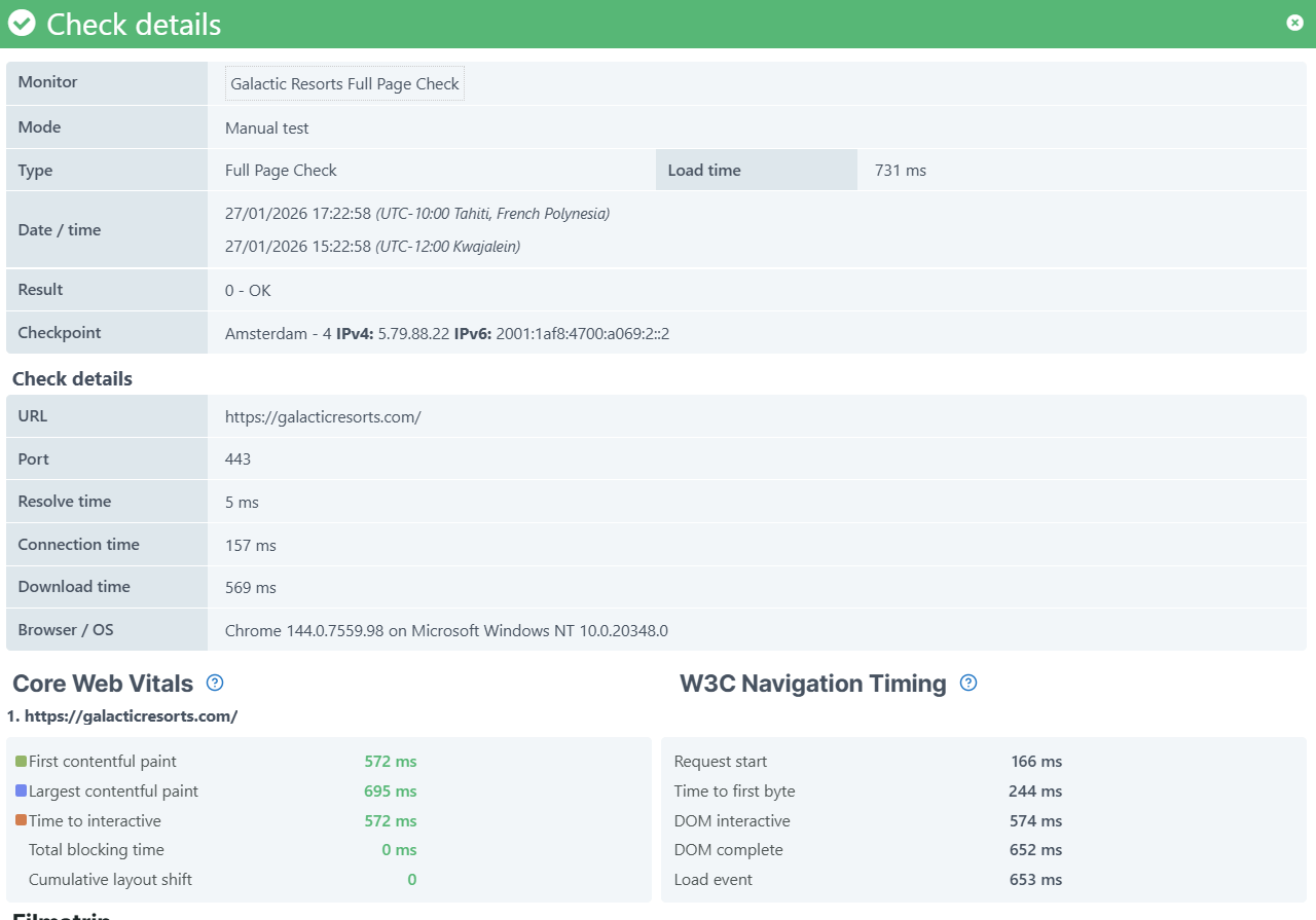 Network time monitor result for browser monitors