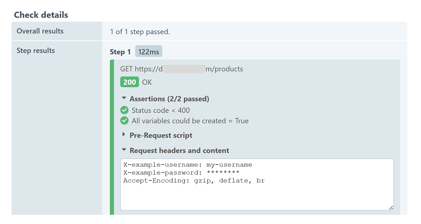 Predefined variables as shown in the Check details result