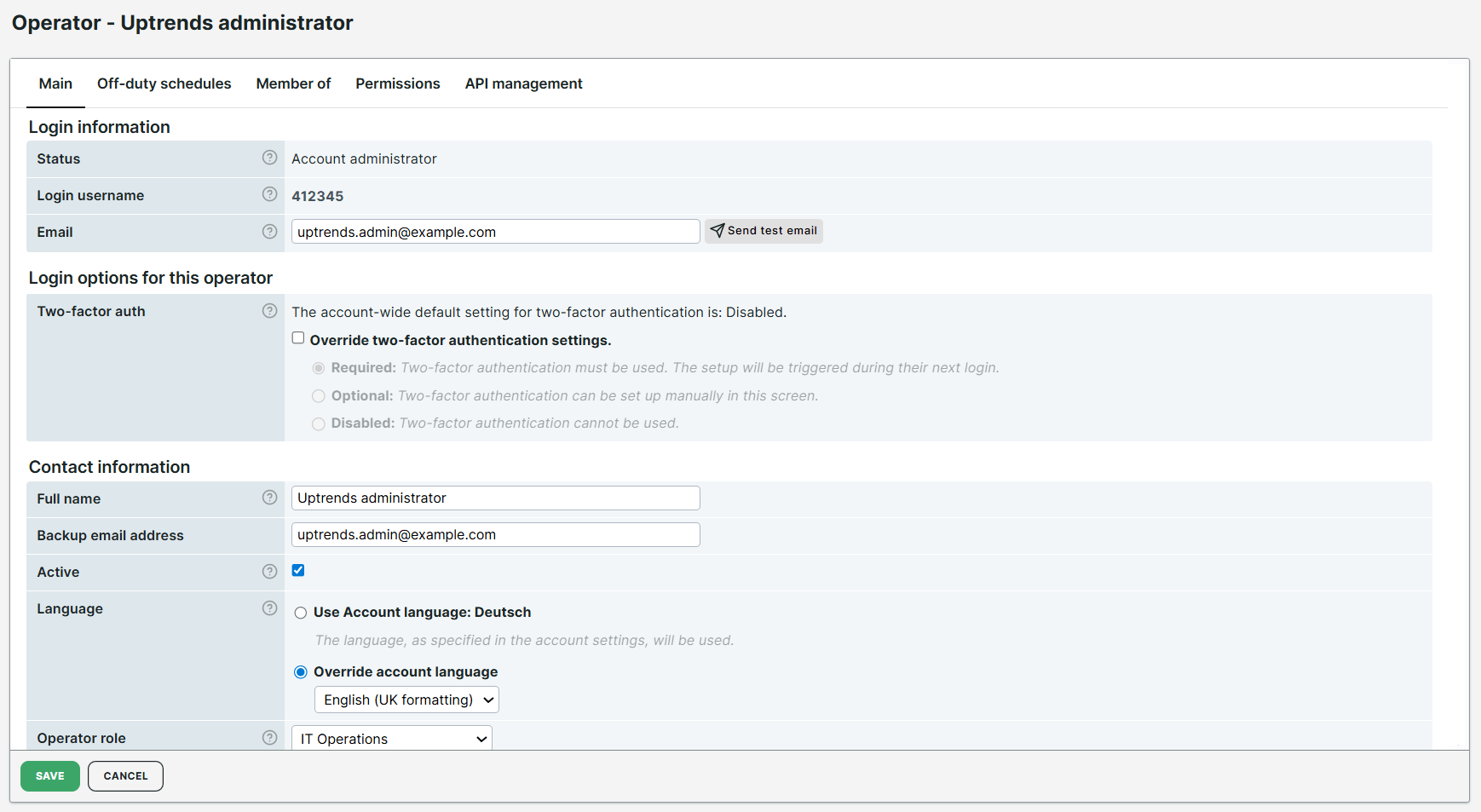 Operator main settings