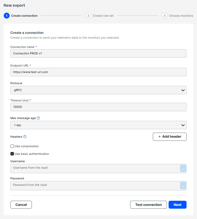 Create a connection on the Uptrends OpenTelemetry export