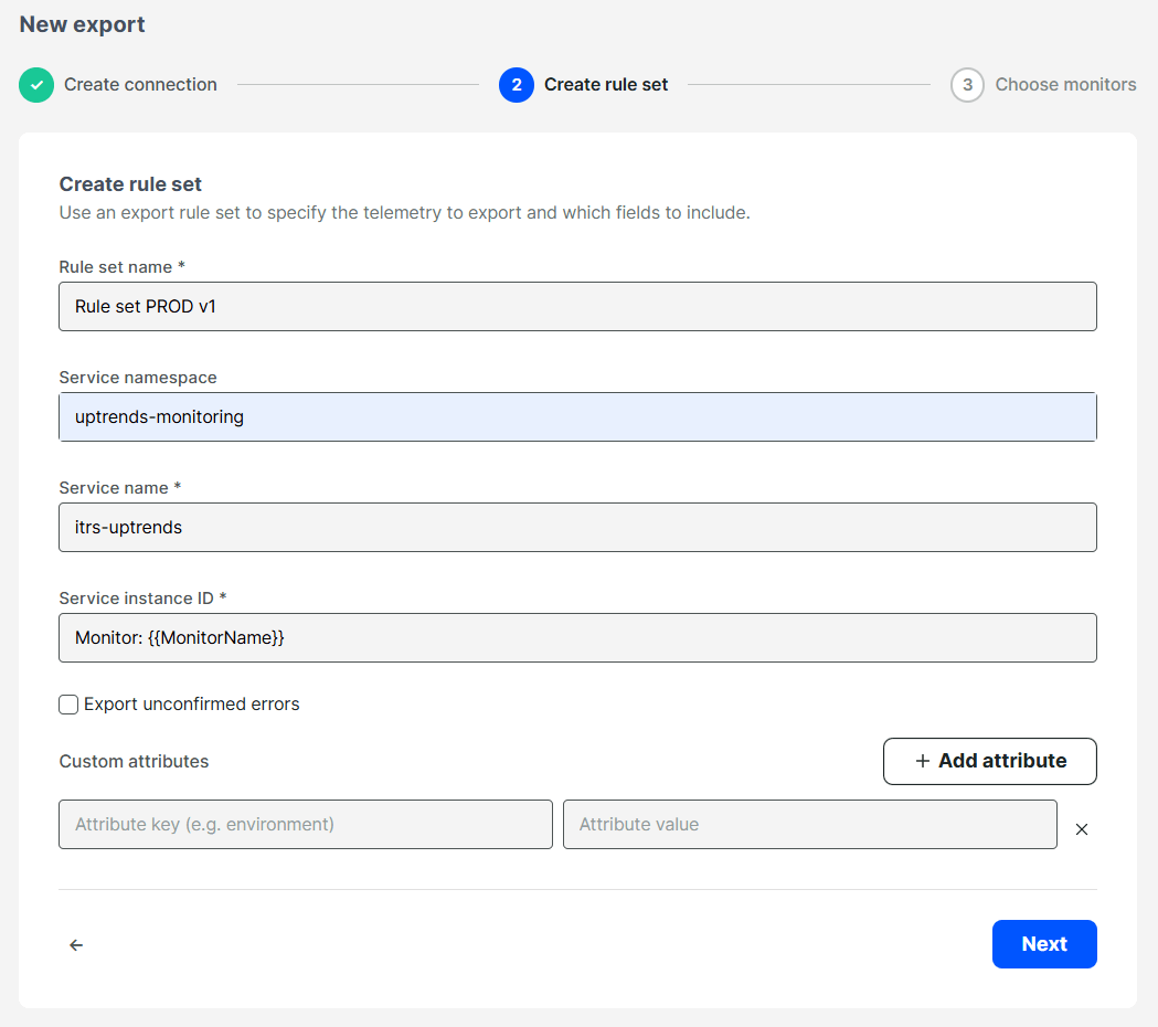 Create a rule set on the Uptrends OpenTelemetry export