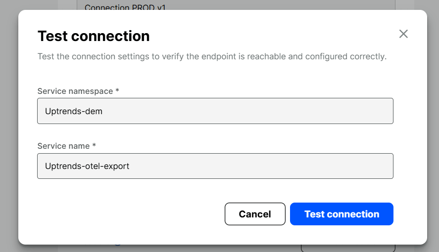 Test a connection on the Uptrends OpenTelemetry export