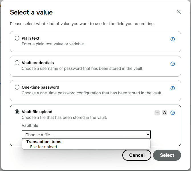 screenshot of set action value picker