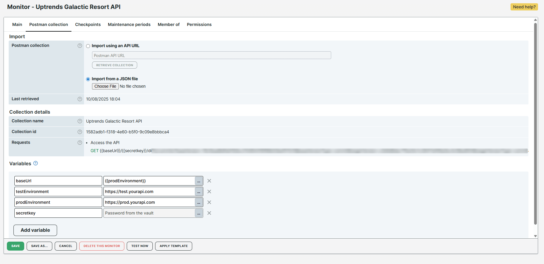 Four collection variables in the monitor editor