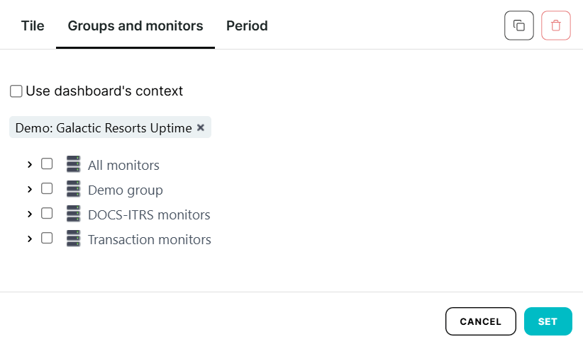 Groups and monitors tab in report tiles