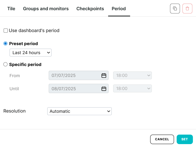 Period tab in report tiles