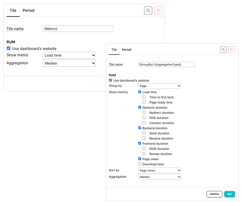 Tile tab in RUM dashboard tiles