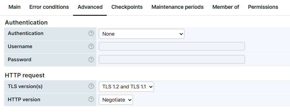 HTTP and TLS versions in SSL certificate monitors