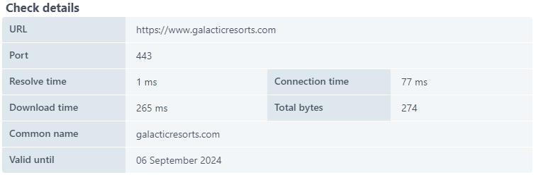 SSL certificate monitor displaying expiration date