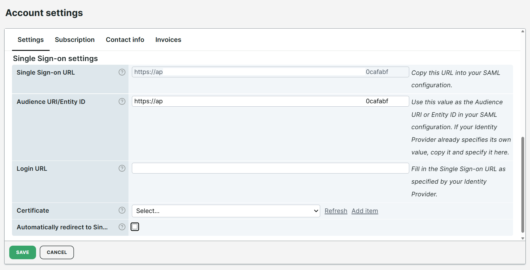 Automatic Single Sign-On (SSO) redirect account setting