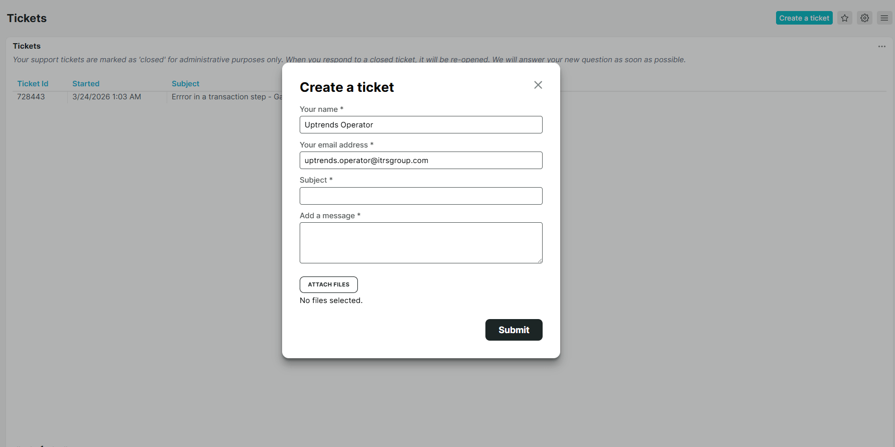 Support tickets