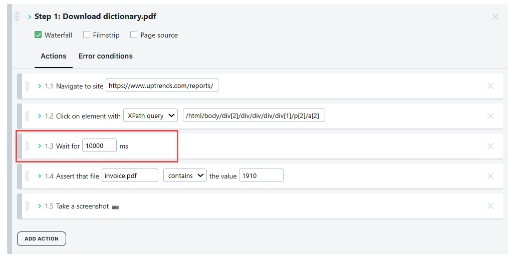 Transaction monitor with a Wait a fixed time content check