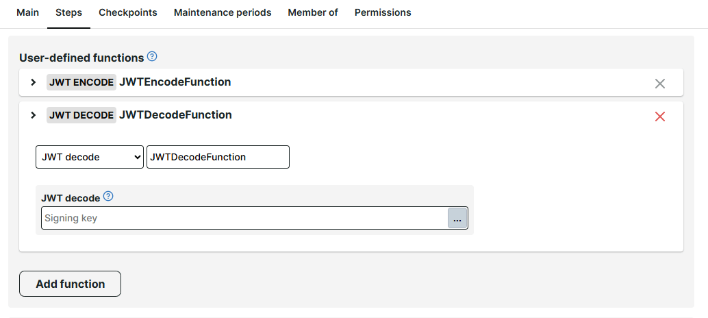 User-defined functions: JWT Encode and JWT Decode