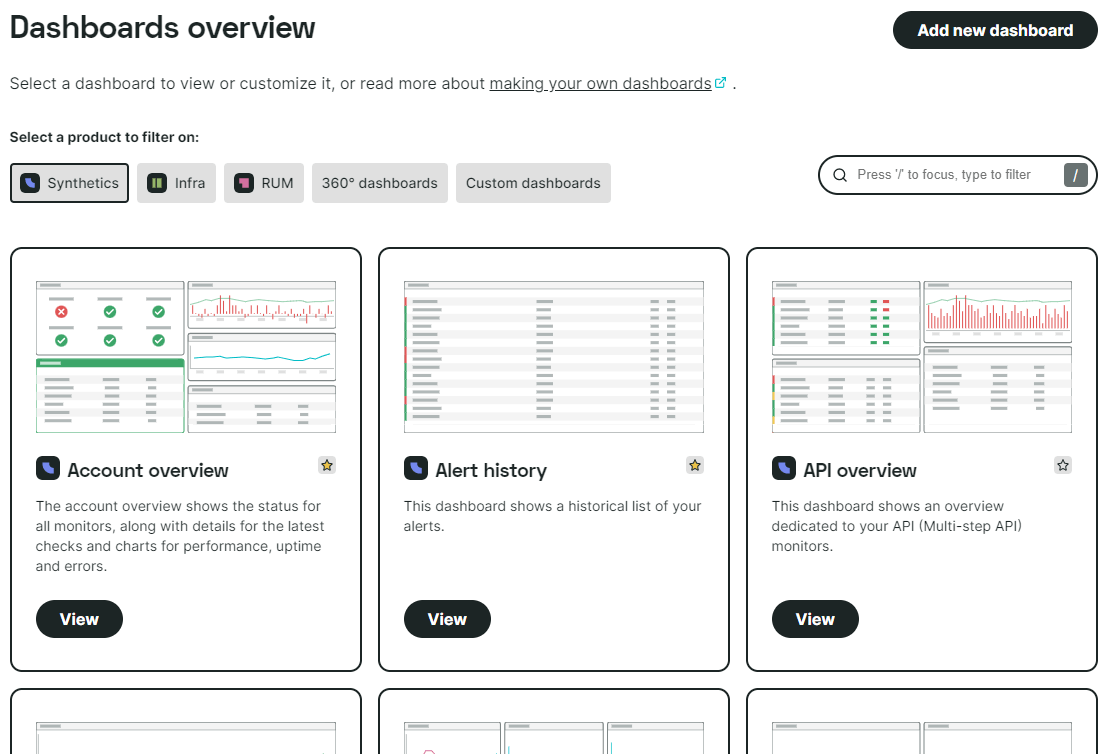 screenshot dashboard overview