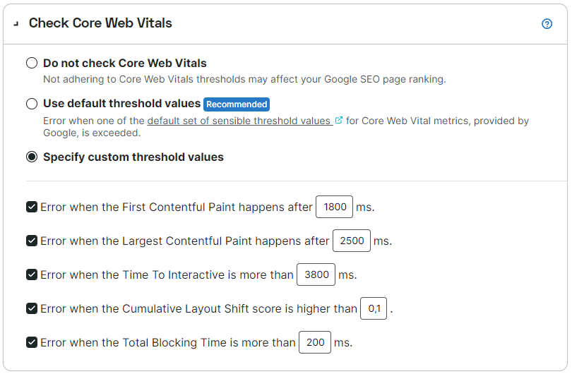 screenshot check Core Web Vitals