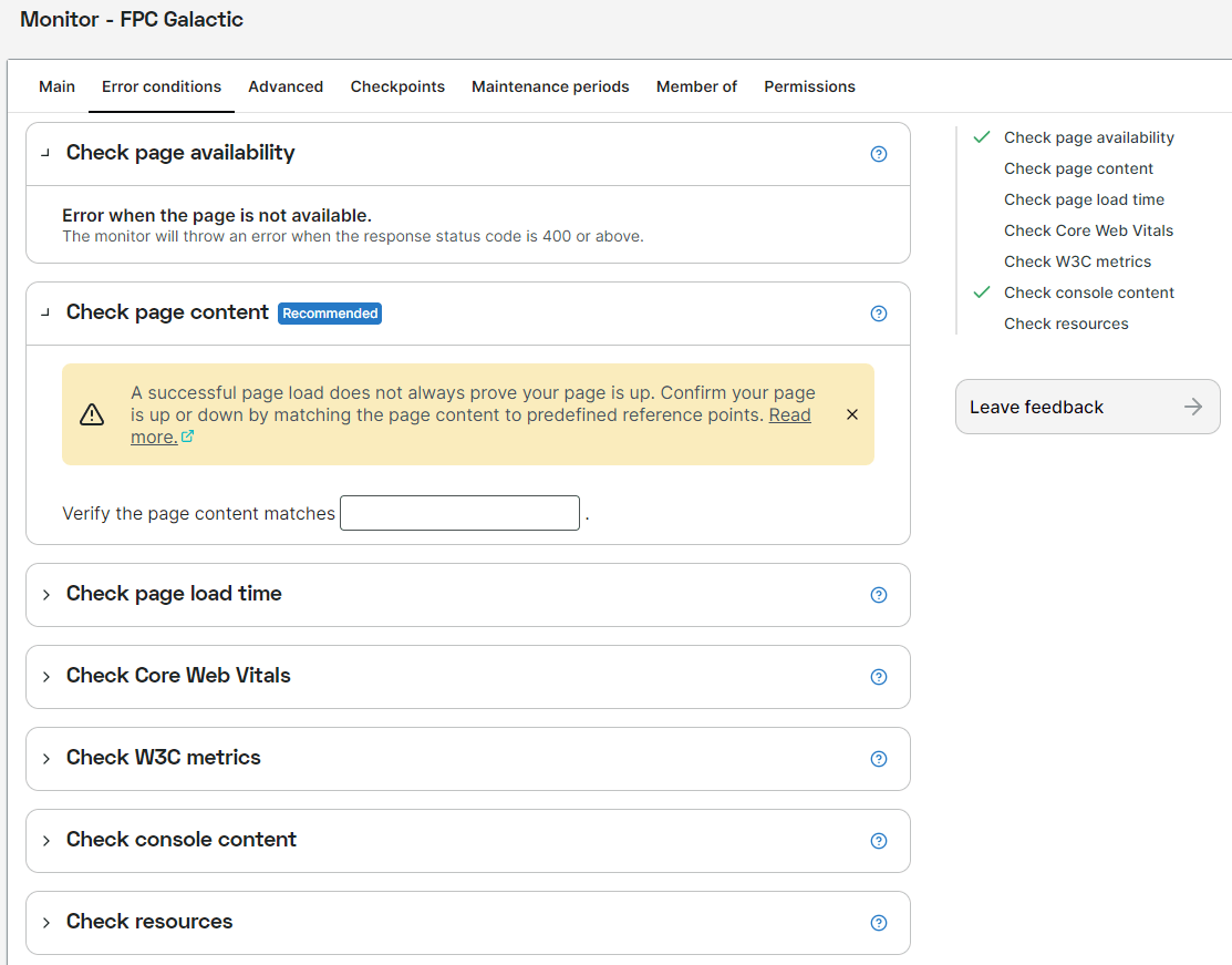 screenshot error conditions monitor setup