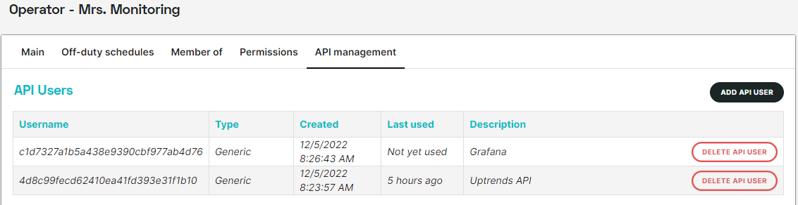 screenshot API management tab of an operator