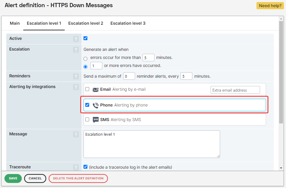 screenshot alert definition phone integration