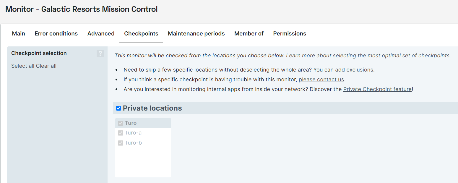 screenshot of private checkpoints in a monitor